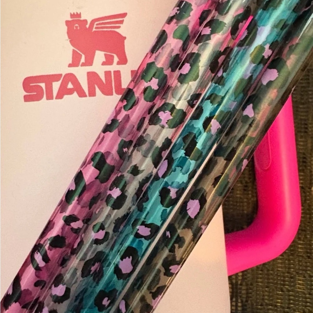 12” 10mm Hot pink/Aqua/Black Leopard print straws
